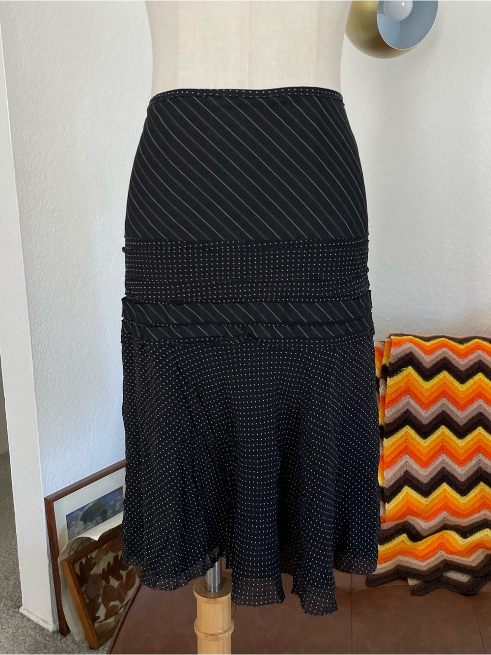 The Limited Office Siren Polka Dot Striped Silk Blend Skirt